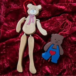 Vintage Wooden Christmas Bear Ornaments